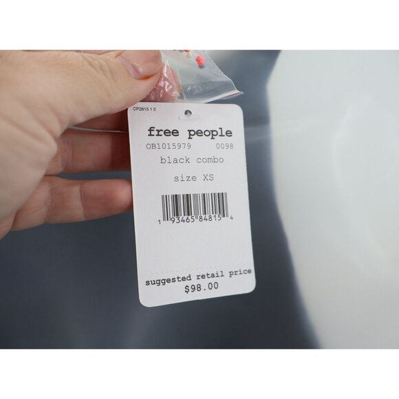 Free People Goa Embroidered Crop Top Black Size XS Tie Back Boho Halter Beaded - Picture 7 of 12